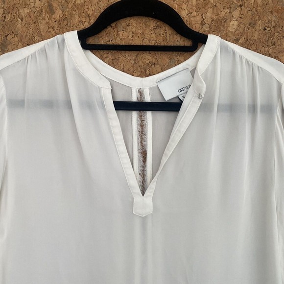 Greylin Anthropologie Womens Sheer Long Sleeve Tie Back Blouse Ivory Size Small - Picture 5 of 6
